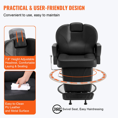 VEVOR Salon Chair, Hydraulic Recliner Barber Chair for Hair Stylist, 360 μοίρες Περιστρεφόμενη 90°-130° Ανακλινόμενη καρέκλα σαλονιού για Beauty Spa Shampoo, Μέγιστο βάρος φόρτωσης 330 lbs, Μαύρο