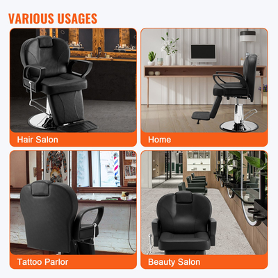 VEVOR Salon Chair, Hydraulic Recliner Barber Chair for Hair Stylist, 360 μοίρες Περιστρεφόμενη 90°-130° Ανακλινόμενη καρέκλα σαλονιού για Beauty Spa Shampoo, Μέγιστο βάρος φόρτωσης 330 lbs, Μαύρο