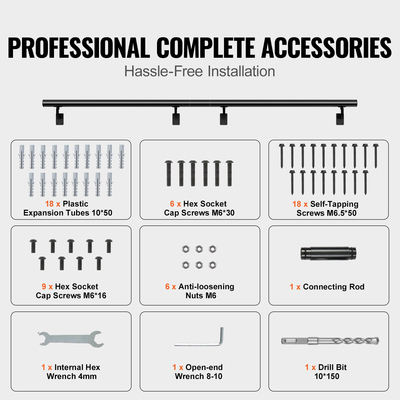 Κιγκλίδωμα σκάλας VEVOR, 12 πόδια, Κιγκλιδώματα τοίχου για εσωτερικές σκάλες, Χειρολαβή από κράμα αλουμινίου πάχους με κιτ εγκατάστασης, κιγκλίδωμα σκάλας χωρητικότητας 440 LBS για εξωτερικές σκάλες