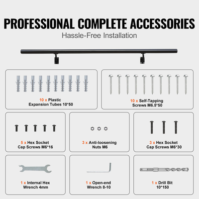 Κιγκλίδωμα σκάλας VEVOR, 5 πόδια, Κιγκλιδώματα τοίχου για εσωτερικές σκάλες, Χειρολαβή από κράμα αλουμινίου πάχους με κιτ εγκατάστασης, κιγκλίδωμα σκάλας χωρητικότητας 440 LBS για εξωτερικές σκάλες