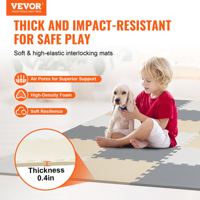 VEVOR Kids Foam Puzzle Floor Playmat 0,4 σε 16 τμχ Απαλά πλακάκια EVA που συμπλέκονται