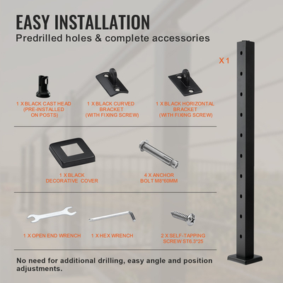 Στύλος κιγκλίδωμα καλωδίου VEVOR 36x2x2 in 30° γωνιακή τρύπα κιγκλίδωμα σκάλας Μαύρο 1 τεμ.