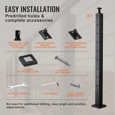 Στύλος κιγκλίδωμα καλωδίου VEVOR 36x2x2 ιντσών γωνιακό κιγκλίδωμα τρύπας σε σχήμα L μαύρο 1ΤΜ