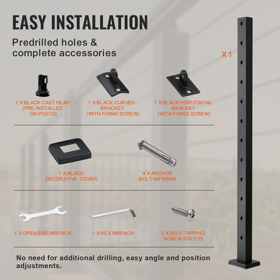 Στύλος κιγκλίδωμα καλωδίου VEVOR 42x1x2in 30° γωνιακή τρύπα κιγκλίδωμα σκάλας στύλος μαύρος 1 τεμ.