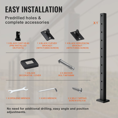 Στύλος κιγκλίδωμα καλωδίου VEVOR 36x1x2 in 30° γωνιακή τρύπα κιγκλίδωμα σκάλας Μαύρο 1ΤΜ