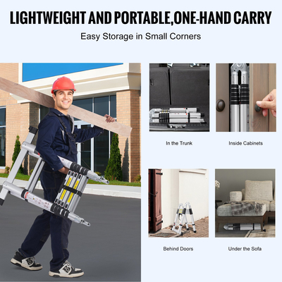 VEVOR Telescoping Extension Ladder 12,5FT A-Shape with Stabilizer Bar for RV