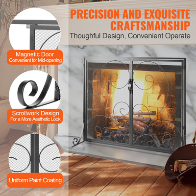 VEVOR Τζάκι Οθόνη 2 Πάνελ με Πόρτα, Στερεό Σιδερένιο Διχτυωτό Τζάκι, 990(L) x802(H)MM Κάλυμμα Spark Guard, Απλή τοποθέτηση, Ελεύθερη όρθια σχάρα για φράχτη πυρκαγιάς για διακόσμηση σπιτιού σαλονιού Vintage