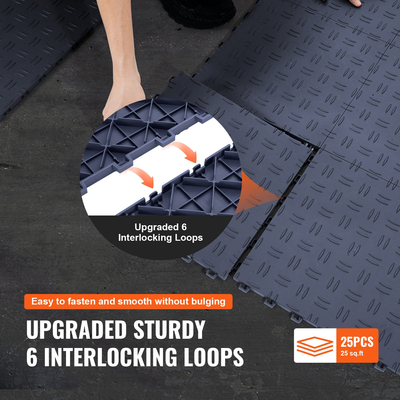 VEVOR Πλακάκια γκαράζ Interlocking, 12 x 12 x 0,53 ιντσών 25 Pack Πλακάκια δαπέδου γκαράζ, αντιολισθητικά πλακάκια δαπέδου γκαράζ διπλής όψης, για γκαράζ, υπόγεια, επισκευαστήρια, γκρι γραφίτη