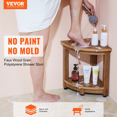 VEVOR Γωνιακός πάγκος ντους, 16,5&quot; Ύψος 12,8&quot; Ακτίνα, Faux Wood Grain Polystyrene, 350 LBS με ράφι αποθήκευσης, Αδιάβροχο, Σκαμπό ντους για εσωτερικό &amp; εξωτερικό ντους, για μπάνιο, σαλόνι