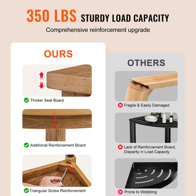 VEVOR Γωνιακός πάγκος ντους, 16,5&quot; Ύψος 12,8&quot; Ακτίνα, Faux Wood Grain Polystyrene, 350 LBS με ράφι αποθήκευσης, Αδιάβροχο, Σκαμπό ντους για εσωτερικό &amp; εξωτερικό ντους, για μπάνιο, σαλόνι