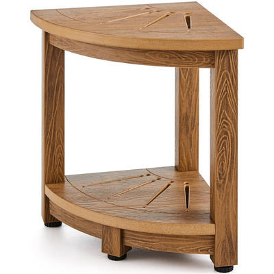 VEVOR Γωνιακός πάγκος ντους, 16,5&quot; Ύψος 12,8&quot; Ακτίνα, Faux Wood Grain Polystyrene, 350 LBS με ράφι αποθήκευσης, Αδιάβροχο, Σκαμπό ντους για εσωτερικό &amp; εξωτερικό ντους, για μπάνιο, σαλόνι