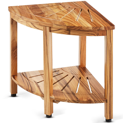 VEVOR Γωνιακός πάγκος ντους Teak, 18,5&quot; Ύψος 15,5&quot; Ακτίνα, 100% Teak Wood Corner Shower Beach, ανθεκτικό στο καλούπι, 500 LBS με ράφι αποθήκευσης, σκαμπό ντους για εσωτερικό &amp; εξωτερικό ντους, για μπάνιο