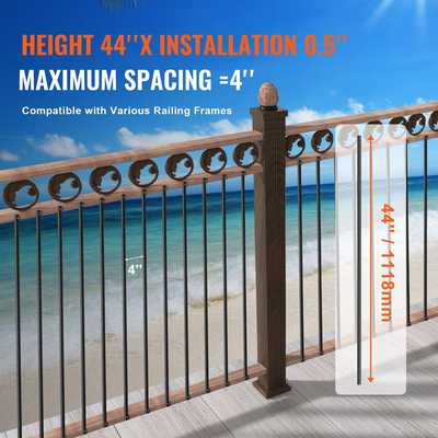 Μεταλλικά κάγκελα VEVOR Staircase, 44&#039;&#039; x 0,5&#039;&#039; τετράγωνα διακοσμητικά κάγκελα από κράμα αλουμινίου, 31 πακέτο κιγκλίδωμα καταστρώματος με βίδες, κλασικό κοίλο ίσιο κιγκλίδωμα κατάστρωμα με σατέν μαύρη επίστρωση