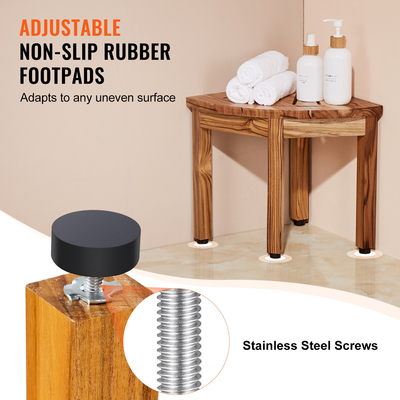 VEVOR Γωνιακός πάγκος ντους Teak, 12,4&quot; Ύψος 11,5&quot; Ακτίνα, 100% Teak Wood Corner Shower Beach, ανθεκτικό στο καλούπι, 300 LBS με ράφι αποθήκευσης, σκαμπό ντους για εσωτερικό &amp; εξωτερικό ντους, για μπάνιο