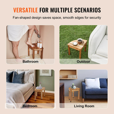 VEVOR Γωνιακός πάγκος ντους Teak, 12,4&quot; Ύψος 11,5&quot; Ακτίνα, 100% Teak Wood Corner Shower Beach, ανθεκτικό στο καλούπι, 300 LBS με ράφι αποθήκευσης, σκαμπό ντους για εσωτερικό &amp; εξωτερικό ντους, για μπάνιο