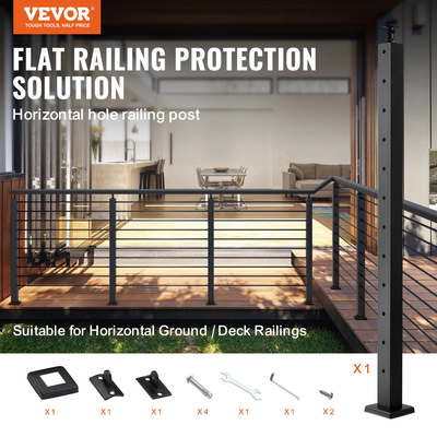 Στύλος κιγκλίδωμα καλωδίου VEVOR 42x2x2 ιντσών κιγκλίδωμα κατάστρωμα με οριζόντια τρύπα μαύρο 1 πακέτο