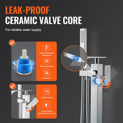 VEVOR ανεξάρτητη βρύση μπανιέρας, βάση δαπέδου, ανεξάρτητη πλήρωση μπανιέρας, βρύσες μίξερ ντους, δύο λειτουργίες νερού, περιστρεφόμενο στόμιο 360°, για μπάνιο και ντους Καθαρισμός αποχετεύσεων Καθαρισμός αποχέτευσης Τουαλέτας