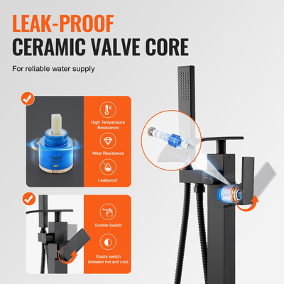 VEVOR ανεξάρτητη βρύση μπανιέρας, βάση δαπέδου, ανεξάρτητη πλήρωση μπανιέρας, βρύσες μίξερ ντους, δύο λειτουργίες νερού, περιστρεφόμενο στόμιο 360°, για μπάνιο και ντους Καθαρισμός αποχετεύσεων Καθαρισμός αποχέτευσης Τουαλέτας