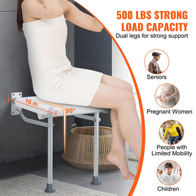 VEVOR Πτυσσόμενο κάθισμα ντους PE 15,7&#039;&#039; x 14,8&#039;&#039; Πάγκος ντους στον τοίχο 500 λίβρες