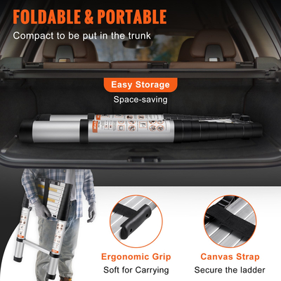 VEVOR Telescoping Ladder, 10,5 FT Αλουμινένιο Retraction Collapsible Extension Ladder, χωρητικότητα 375 LBS με αντιολισθητικά πόδια, φορητή συμπαγής σκάλα πολλαπλών χρήσεων για το σπίτι, RV, Loft, ANSI Listed