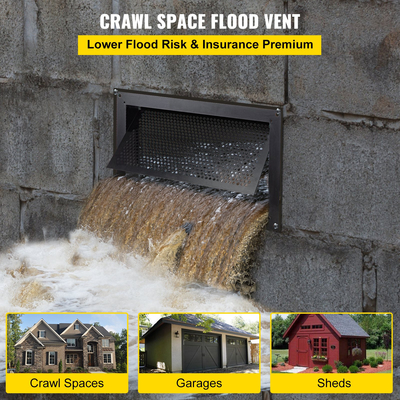 VEVOR Crawl Space Flood Vent Fund Fult Flood 8&quot;Ύψος x 16&quot; Πλάτος Εξαερισμός τοίχου