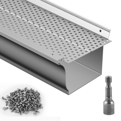 VEVOR Gutter Gutter, πλάτος 5 ιντσών, Φίλτρο αλουμινίου DIY κάλυμμα υδρορροής, 52 ΤΕΜ 208 ft Συνολικό μήκος, 0,157&#039;&#039; διάμετρος οπής &amp; 0,02&#039;&#039; Χονδρό προστατευτικό υδρορροής Raptor ταιριάζει σε κάθε στέγη ή τύπο υδρορροής