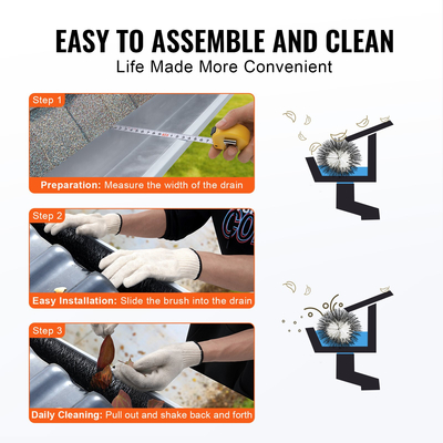 Βούρτσα υδρορροής VEVOR, 30 πόδια Συνολικό μήκος 4,33 ιντσών Εργαλεία καθαρισμού υδρορροής διαμέτρου, Προστατευτικό φύλλου βούρτσας υδρορροής στο έδαφος για υδρορροές 5 ιντσών, Εύκολα καθαρά φύλλα και υπολείμματα οροφής, 10 συσκευασία