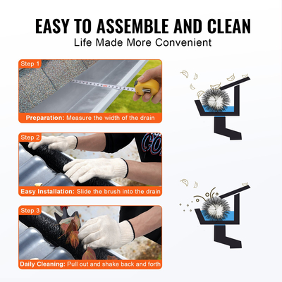 Βούρτσα υδρορροής VEVOR, 120 πόδια Συνολικό μήκος 4,33 ιντσών Εργαλεία καθαρισμού υδρορροής διαμέτρου, Προστατευτικό φύλλου βούρτσας υδρορροής επιπέδου εδάφους για υδρορροές 5 ιντσών, Εύκολα καθαρά φύλλα και υπολείμματα οροφής, συσκευασία 40