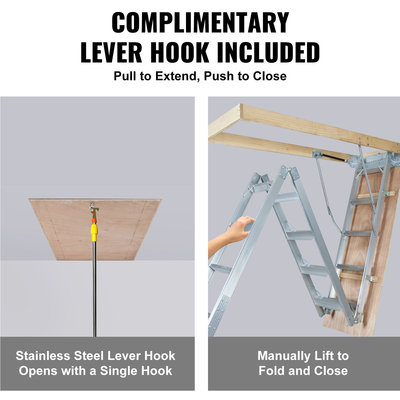 VEVOR Attic Ladder Πτυσσόμενη, χωρητικότητας 350 λιβρών, 22,5&quot; x 63&quot;, προέκταση αλουμινίου πολλαπλών χρήσεων, ελαφριά και φορητή, ταιριάζει σε ύψη οροφής 9,5&#039;-12&#039;, άνετη πρόσβαση στη σοφίτα σας Standard