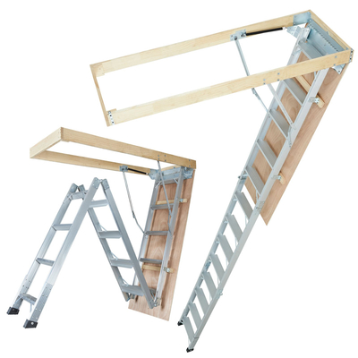 VEVOR Attic Ladder Πτυσσόμενη, χωρητικότητας 350 λιβρών, 22,5&quot; x 63&quot;, προέκταση αλουμινίου πολλαπλών χρήσεων, ελαφριά και φορητή, ταιριάζει σε ύψη οροφής 9,5&#039;-12&#039;, άνετη πρόσβαση στη σοφίτα σας Standard