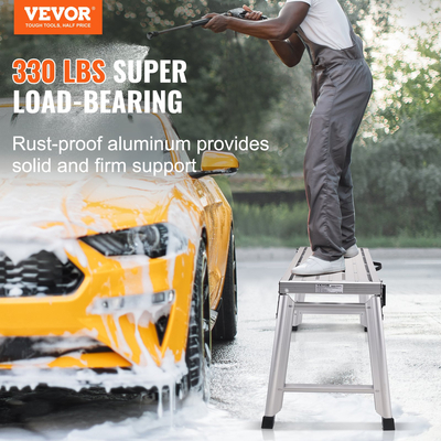 Ρυθμιζόμενη πλατφόρμα εργασίας VEVOR, χωρητικότητα 330 lbs, αναδιπλούμενη σκάλα σκαμπό από γυψοσανίδα αλουμινίου, αντιολισθητικός πάγκος εργασίας με φορητή λαβή, βαρέως τύπου για πλύσιμο οχημάτων, καθαρισμός, βαφή, διακόσμηση