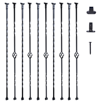Μεταλλικά κάγκελα σκάλας VEVOR, 44&#039;&#039; x 1/2&quot; γαλβανισμένοι ατσάλινοι διακοσμητικοί άξονες κάγκελο, κάγκελο 10 συσκευασιών με κούφια μονά καλάθια, στριφτές, σπειροειδή κιγκλιδώματα σκάλας με παπούτσια &amp; βίδες