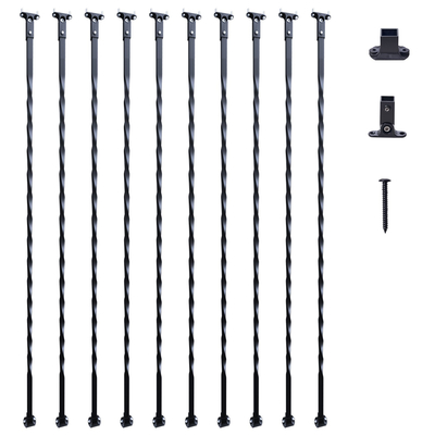 Μεταλλικά κάγκελα σκάλας VEVOR, 44&#039;&#039; x 1/2&quot; Διακοσμητικές άξονες από γαλβανισμένο χάλυβα, κιγκλίδωμα κατάστρωμα 10 συσκευασιών με κοίλες συστροφές, σατέν μαύρο σπειροειδές κιγκλίδωμα σκάλας με παπούτσια &amp; βίδες