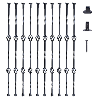 Μεταλλικά κάγκελα σκάλας VEVOR, 44&#039;&#039; x 1/2&quot; Διακοσμητικές άξονες από γαλβανισμένο χάλυβα, κάγκελο 10 συσκευασιών με κούφια διπλά καλάθια, σπειροειδή κιγκλίδωμα σκάλας με παπούτσια &amp; βίδες