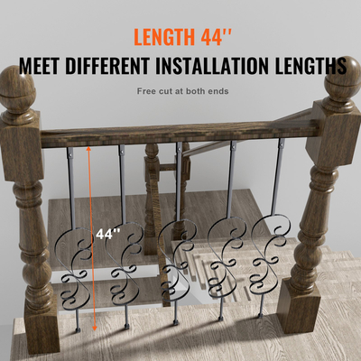 Μεταλλικά κάγκελα VEVOR Staircase, 44&#039;&#039; x 1/2&quot; Διακοσμητικές άξονες από γαλβανισμένο χάλυβα, 5 Pack S Shape Deck κιγκλίδωμα, κοίλο σατέν μαύρο σπειροειδές κιγκλίδωμα σκάλας με παπούτσια &amp; βίδες