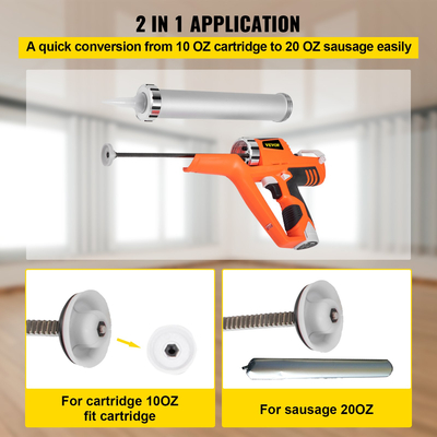 VEVOR Sausage Caulking Gun 10/20-Ounce Electric Caulking Gun Αλουμίνιο 300ml Cartridge/600ml Sausage Cartridge Gun Packs 21,6x10,2in Dual-Use Hand Tool 6500?N Kit Caulking Gun with 5 Cones Nozzles
