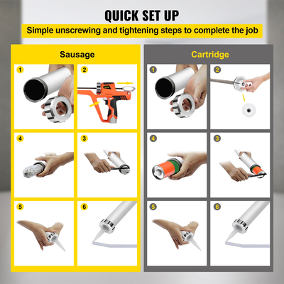 VEVOR Sausage Caulking Gun 10/20-Ounce Electric Caulking Gun Αλουμίνιο 300ml Cartridge/600ml Sausage Cartridge Gun Packs 21,6x10,2in Dual-Use Hand Tool 6500?N Kit Caulking Gun with 5 Cones Nozzles