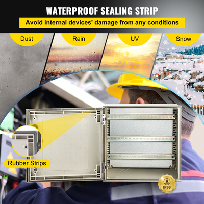 VEVOR NEMA Ατσάλινο περίβλημα, 16 x 16 x 8\&#039;\&#039; NEMA 4X Fiberglass Electrical Box, IP66 Αδιάβροχο &amp; Αδιάβροχο, Ηλεκτρικό κουτί διακλάδωσης εξωτερικού/εσωτερικού χώρου, με πλάκα τοποθέτησης (40 x 40 x 20 cm)