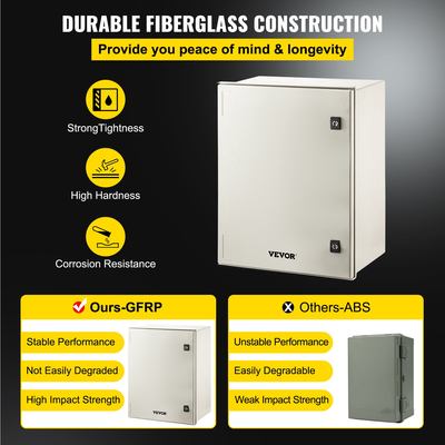 VEVOR NEMA Ατσάλινο περίβλημα, 24 x 20 x 9\&#039;\&#039; NEMA 4X Fiberglass Electrical Box, IP66 Αδιάβροχο &amp; Αδιάβροχο, Ηλεκτρικό κουτί διακλάδωσης εξωτερικού/εσωτερικού χώρου, με πλάκα τοποθέτησης (60 x 50 x 23 cm)