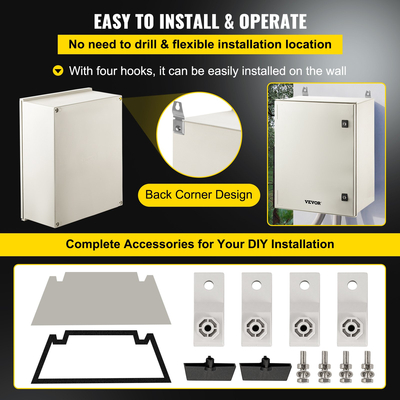 VEVOR NEMA Ατσάλινο περίβλημα, 24 x 20 x 9\&#039;\&#039; NEMA 4X Fiberglass Electrical Box, IP66 Αδιάβροχο &amp; Αδιάβροχο, Ηλεκτρικό κουτί διακλάδωσης εξωτερικού/εσωτερικού χώρου, με πλάκα τοποθέτησης (60 x 50 x 23 cm)