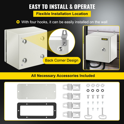 VEVOR NEMA Steel περίβλημα, 8 x 8 x 6 \&#039;\&#039; NEMA 4X Steel Electrical Box, IP66 Waterproof &amp; Dustproof, Outdoor / Indoor Electrical Junction Box