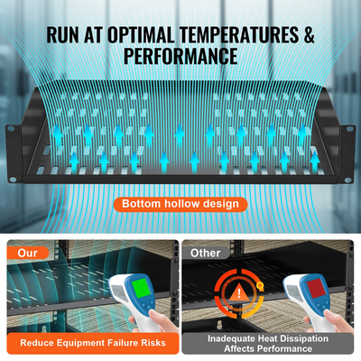 VEVOR 2U Ράφι ραφιών διακομιστή 16&quot;/406 mm Βάθος αεριζόμενο ράφι βάσης ράφι με δίσκο