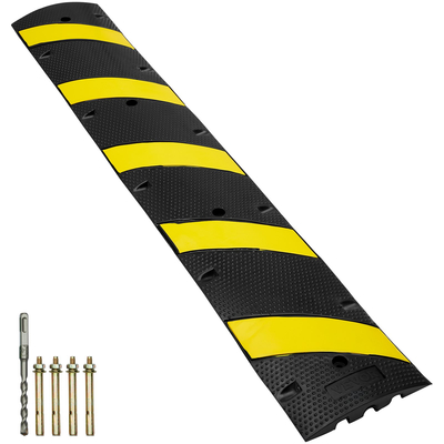 VEVOR 6 ft/72&#039;&#039; Rubber Speed ​​Hump, 2 Channel, Load Capacity 22000 lbs Heavy Duty Traffic Speed ​​Bump, με κίτρινη λωρίδα υψηλής ανακλαστικής 4 βίδες εκτόνωσης και 1 τρυπάνι, για δρόμους από ασφάλτινο σκυρόδεμα