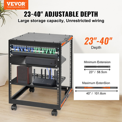 VEVOR 12U Open Frame Server Rack, Ρυθμιζόμενο βάθος 15&#039;&#039;-40&#039;&#039;, Free Standing ή Wall Mount Network Server Rack, 4 Post AV Rack με Casters, Συγκρατεί όλο τον εξοπλισμό πληροφορικής δικτύωσης σας Μόντεμ AV Gear Router