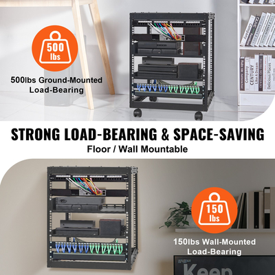 VEVOR 12U Open Frame Server Rack, Ρυθμιζόμενο βάθος 15&#039;&#039;-40&#039;&#039;, Free Standing ή Wall Mount Network Server Rack, 4 Post AV Rack με Casters, Συγκρατεί όλο τον εξοπλισμό πληροφορικής δικτύωσης σας Μόντεμ AV Gear Router