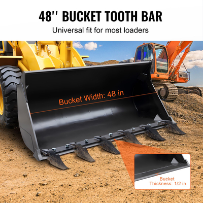VEVOR Bucket Tooth Bar, 48&#039;&#039;, Heavy Duty Tractor Bucket 6 Teeth Bar for Loader Tractor Skidsteer, 4560 lbs Load-Bearing Capacity Bolt On Design, για αποτελεσματική εκσκαφή εδάφους και προστασία του κάδου