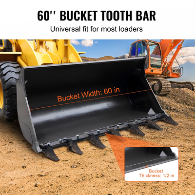 VEVOR Bucket Tooth Bar, 60&#039;&#039;, Heavy Duty Tractor Bucket 7 Teeth Bar for Loader Tractor Skidsteer, 4560 lbs Load-Bearing Capacity Bolt On Design, για αποτελεσματική εκσκαφή εδάφους και προστασία του κάδου