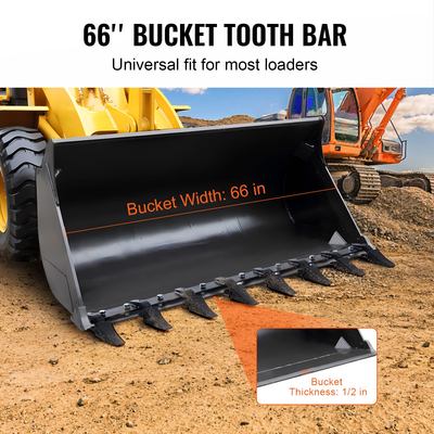 VEVOR Bucket Tooth Bar, 66&#039;&#039;, Heavy Duty Tractor Bucket 8 Teeth Bar for Loader Tractor Skidsteer, 4560 lbs Load-Bearing Capacity Bolt On Design, για αποτελεσματική εκσκαφή εδάφους και προστασία του κάδου