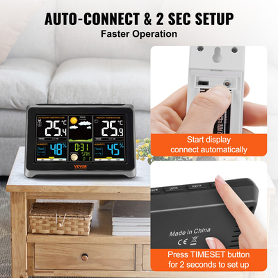 Μετεωρολογικός σταθμός VEVOR 7-σε-1 Εσωτερικός εξωτερικός χώρος, μεγάλη έγχρωμη οθόνη 7,5 ιντσών, ασύρματος ψηφιακός μετεωρολογικός σταθμός στο σπίτι, με αισθητήρα Ατομικό ρολόι Ρυθμιζόμενο οπίσθιο φωτισμό Ημερολόγιο Πρόγνωση καιρού Θερμοκρασία