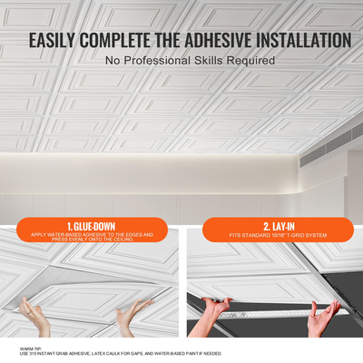 Πλακάκια οροφής VEVOR 12-συσκευασία 24 x 24 σε PVC εύκολης εγκατάστασης Λευκό μοτίβο μανταλάκι